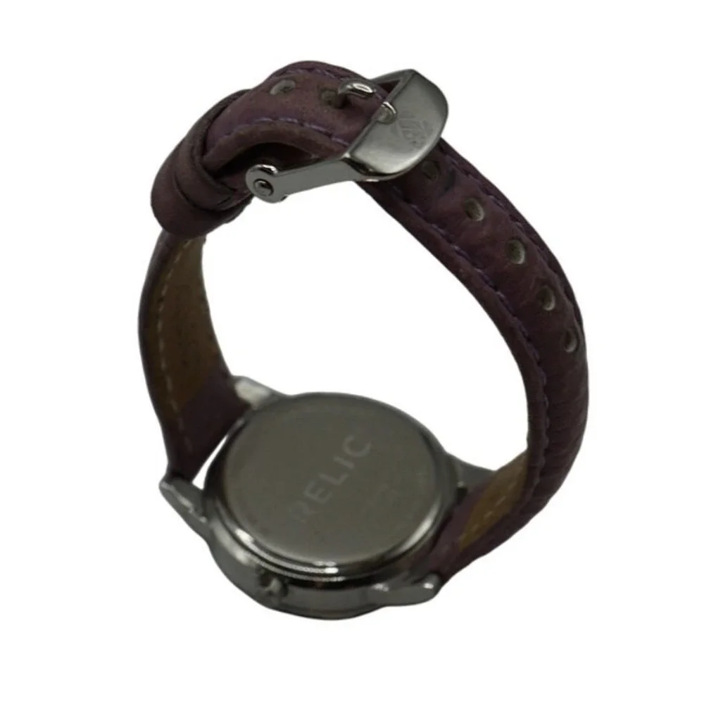 Womens Relic Pink Leather Band Steel Watch New Battery